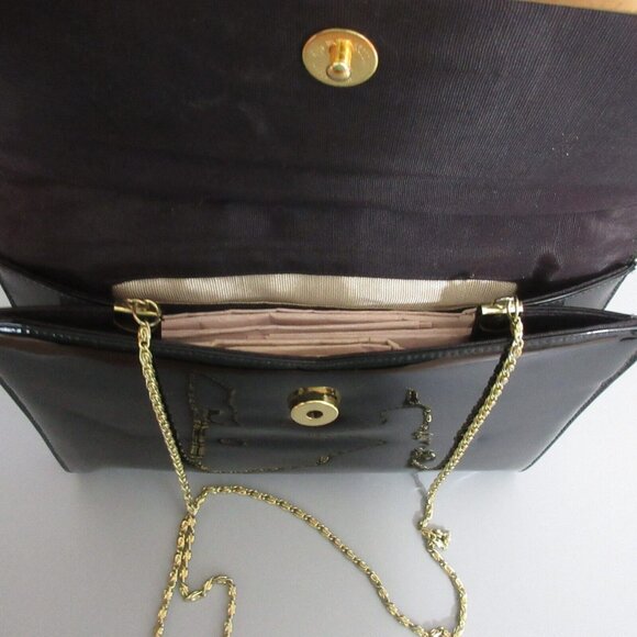 Crossbody Purse Black Faux Patent Leather Envelope Flap Clutch Bag Magnetic Snap - Picture 2 of 8